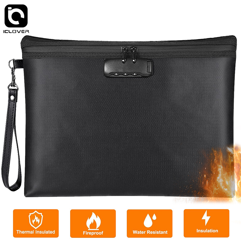14x10" Fireproof Document Bag With Lock Waterproof Safe Cash A4 Travel Large gallery