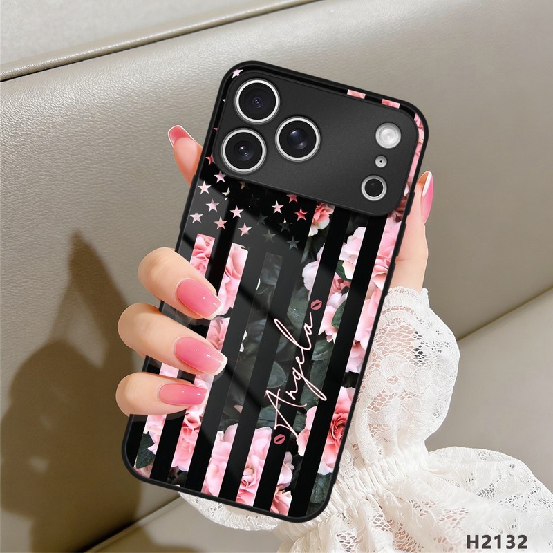 9H Tempered Glass Case For iPhone 17 15 16 Custom Rustic Grunge Flag Phone Cover