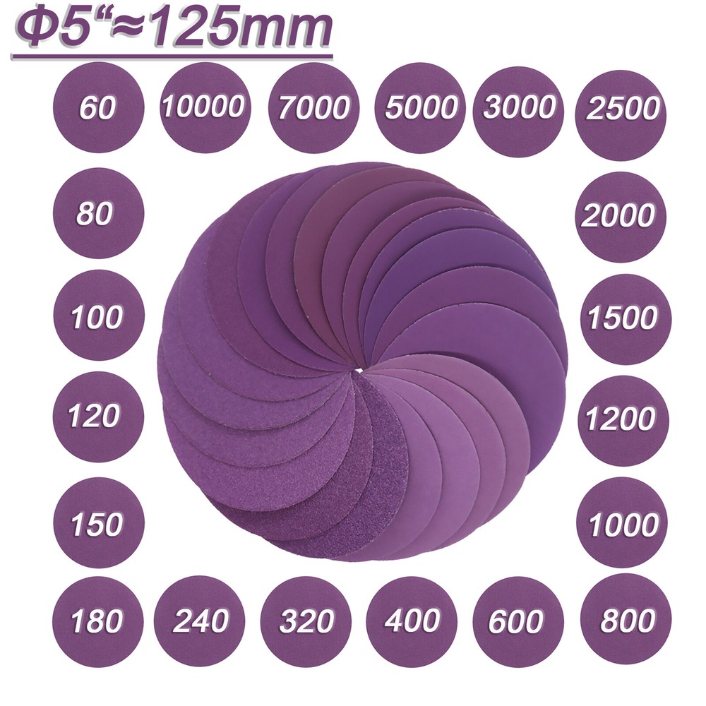 125mm 5Inch Hook Loop Sanding Discs Pads 60-10000 Grit Round Wet & Dry Sandpaper