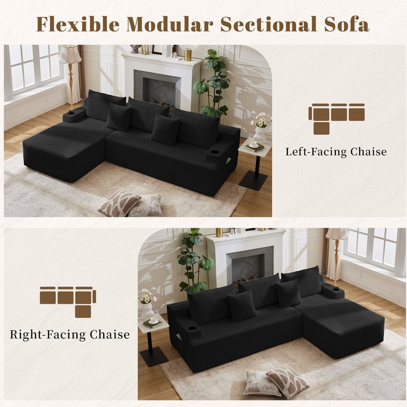 107" Modular Sectional Cloud Couch with Ottoman,Oversized Boneless Couch 2-piece gallery