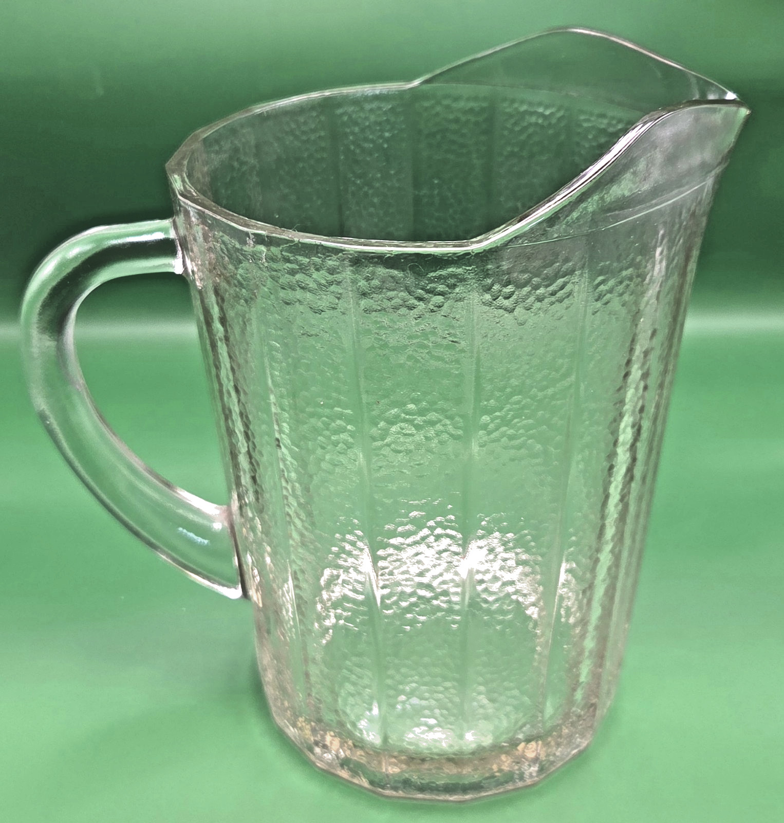 Hammered Iridescent Dodecagon Glass Pitcher - MCM Vintage gallery