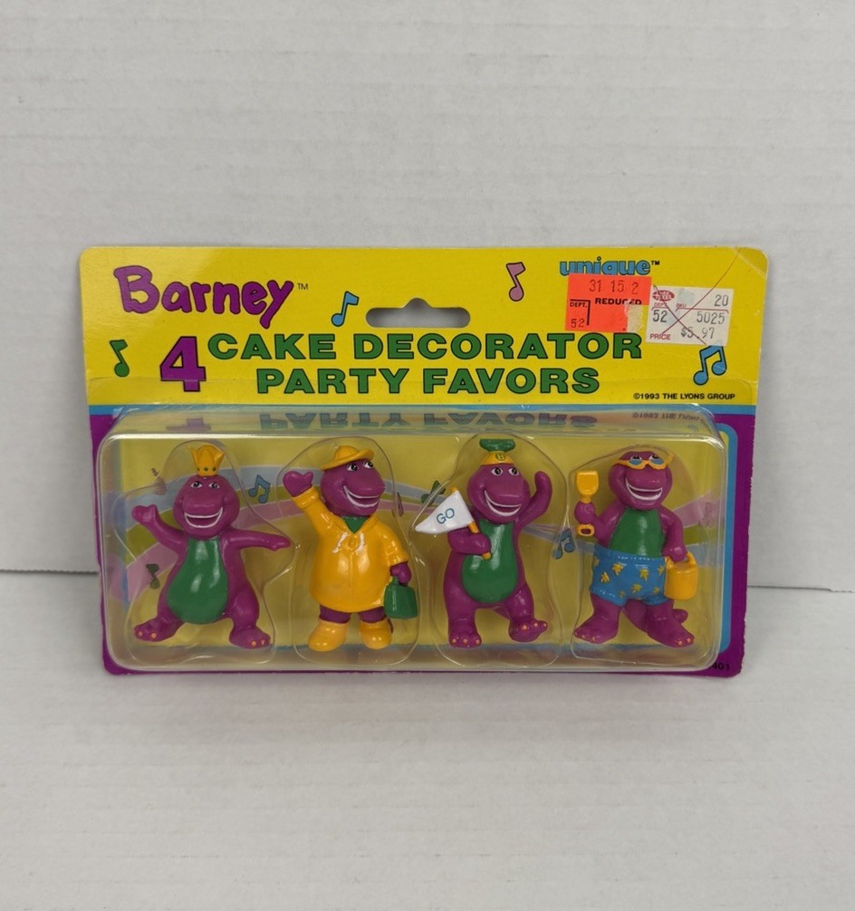 Vintage Barney Figures 4 Piece Pack Cake Decorator Toppers Party Favors 1993 NOS gallery