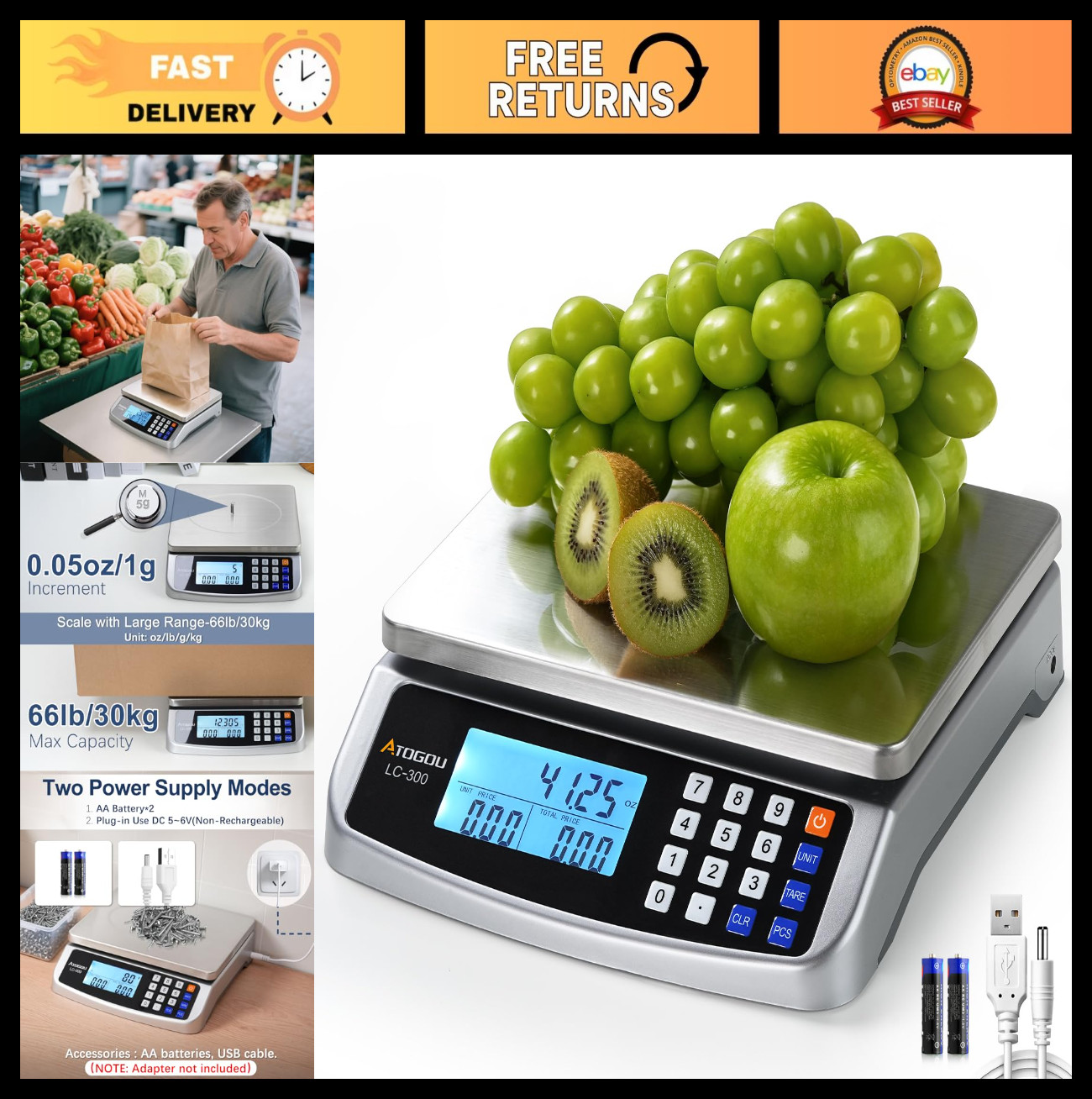 66lb Digital Food Scale - Price Computing, Stainless Steel, 0.05oz/1g, Kitchen & gallery