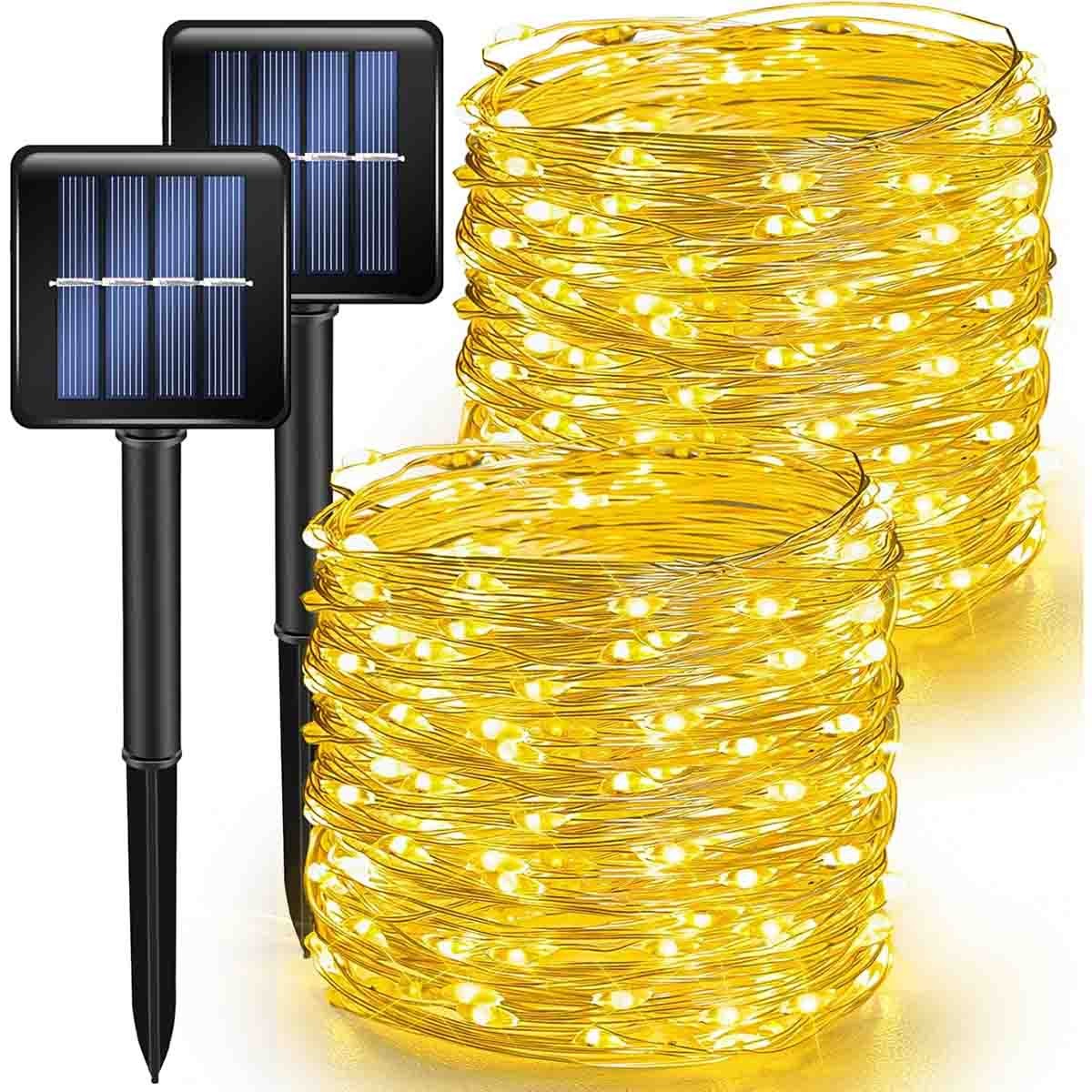 2-Pack 100LED Solar String Lights 8 Modes Copper Wire Waterproof Outdoor Lights gallery