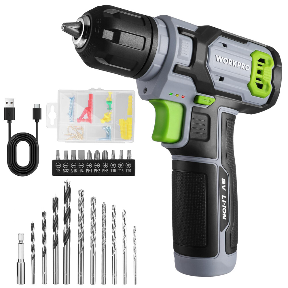 WORKPRO 8V Cordless Drill Driver Set 53pcs Bit Electric Drill 3/8" Keyless Chuck gallery