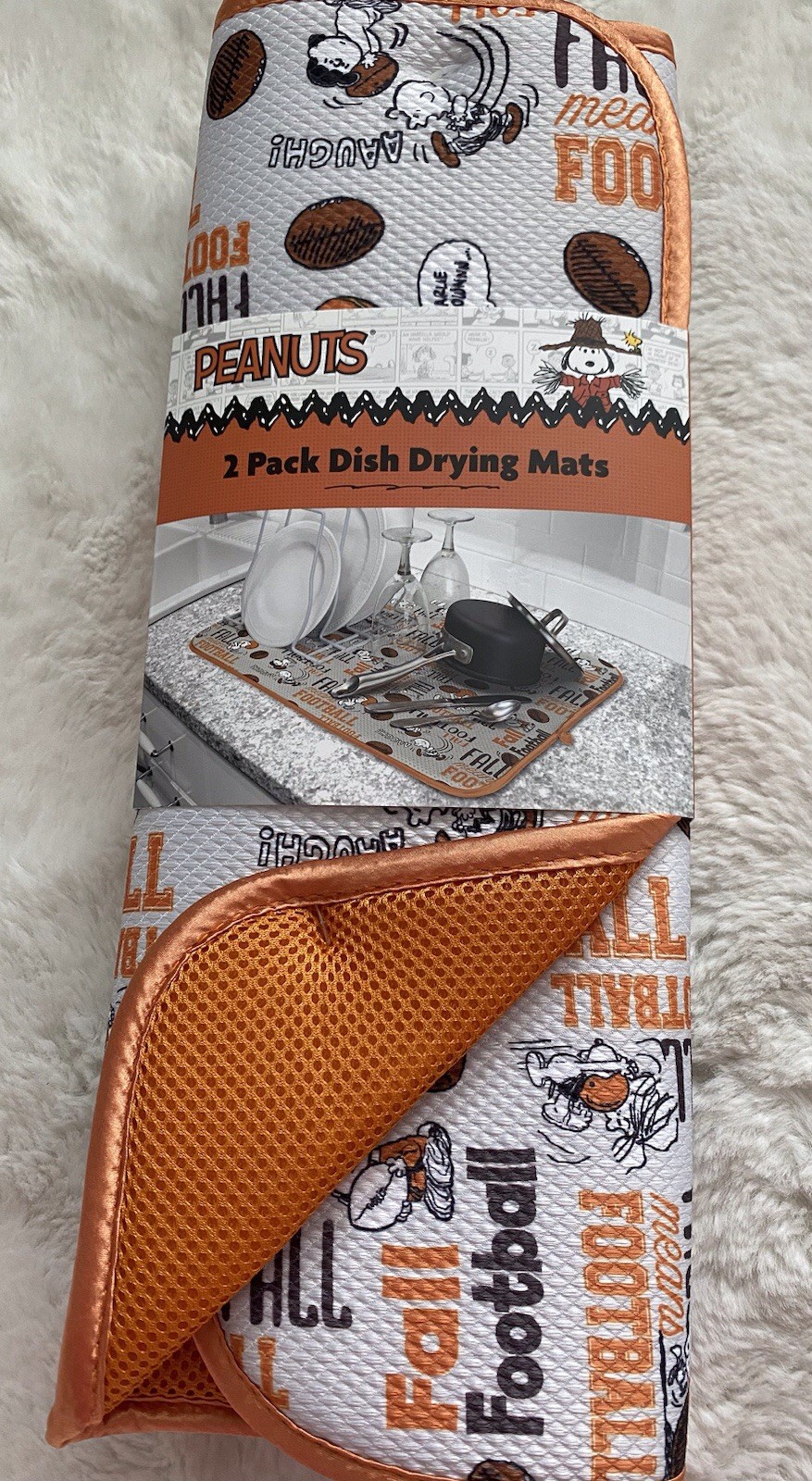 2 Pack Snoopy Peanuts Football Autumn Leaves Fall Dish Drying Mats 16 X 18” NEW gallery