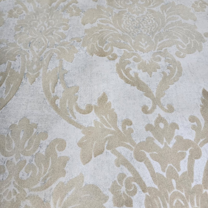 Wallpaper flocking rustic beige Flocked vintage damask velvet wallcoverings roll gallery