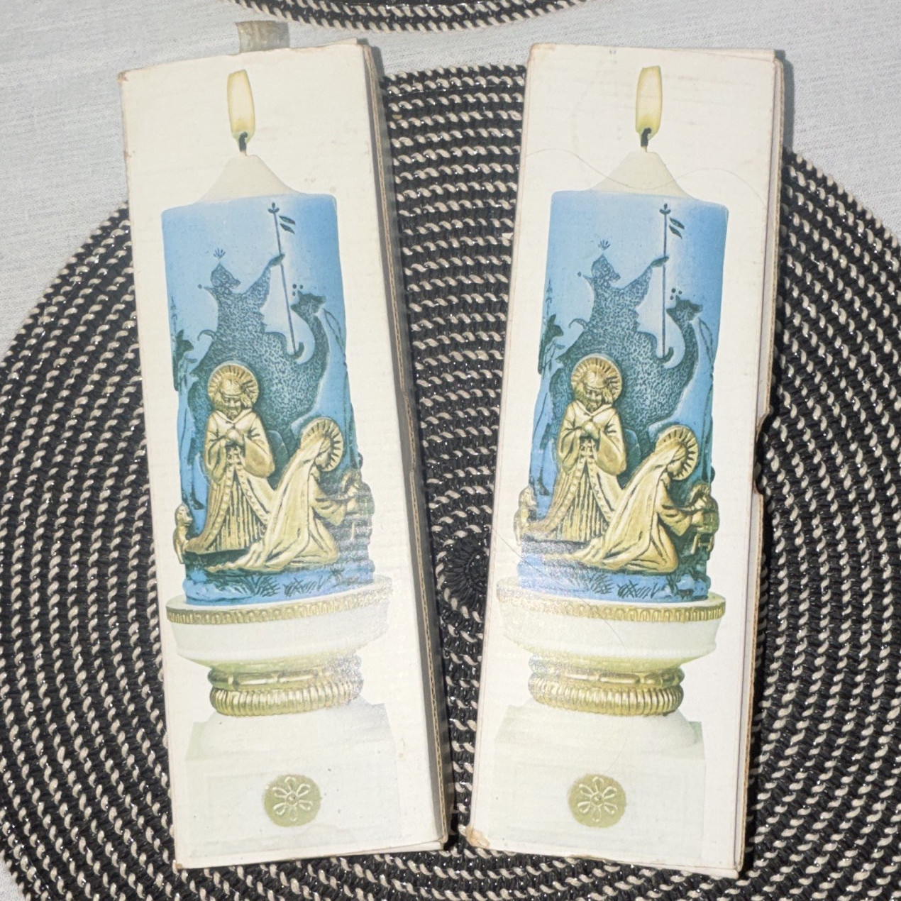 Nativity Scene Christmas Candle & Holder Set, Boxed, Blue/White/Gold Wax gallery