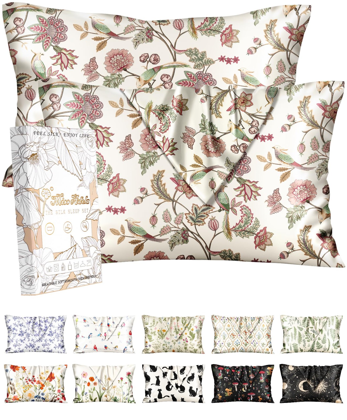 2 Pack Silk Pillowcases - 20x26 Inch Standard Size Silk Pillow Cases with Hid... gallery