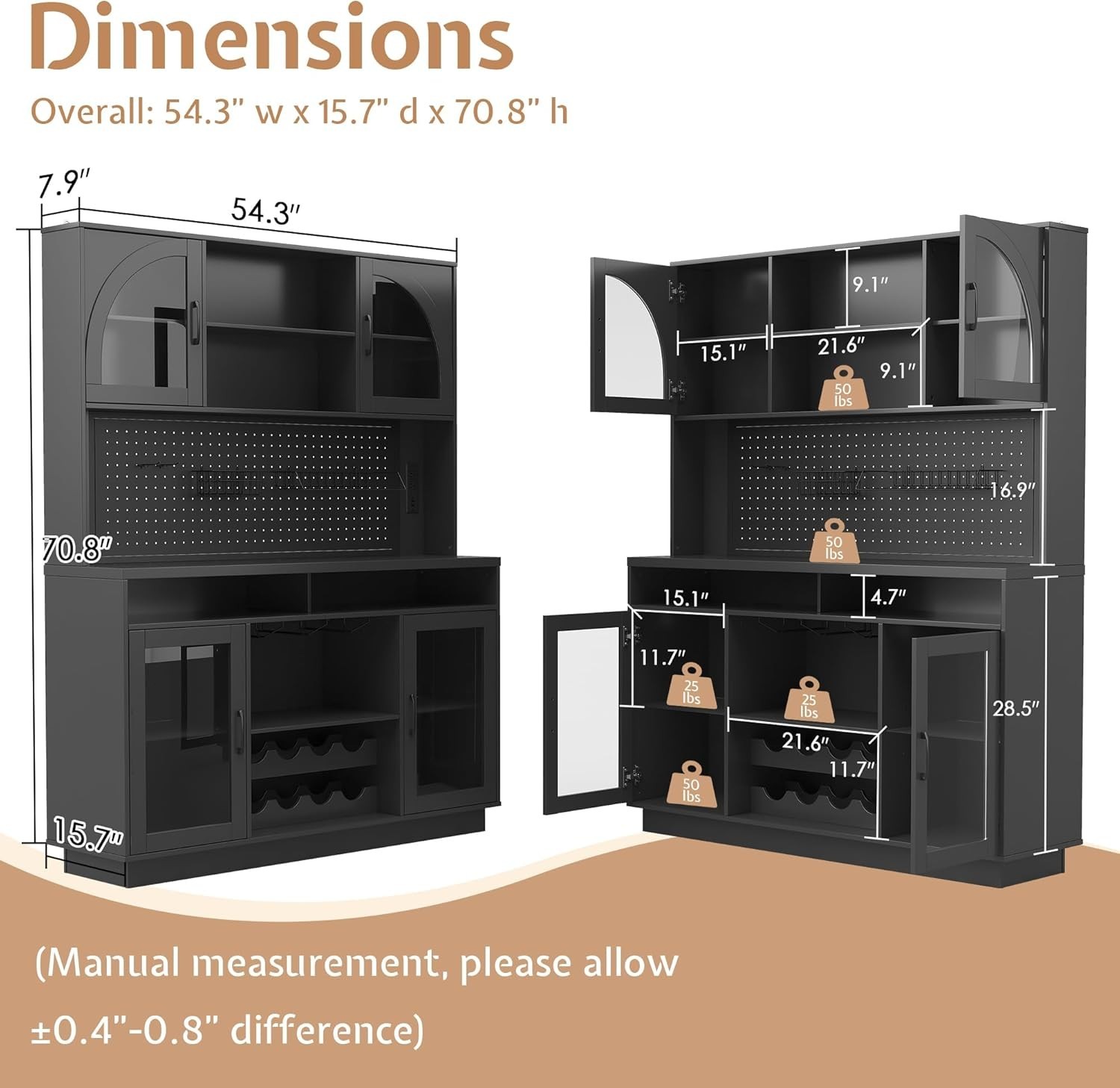 Kitchen Pantry Cabinet with Charging Station, LED Lights & Pegboard, Wine Racks gallery