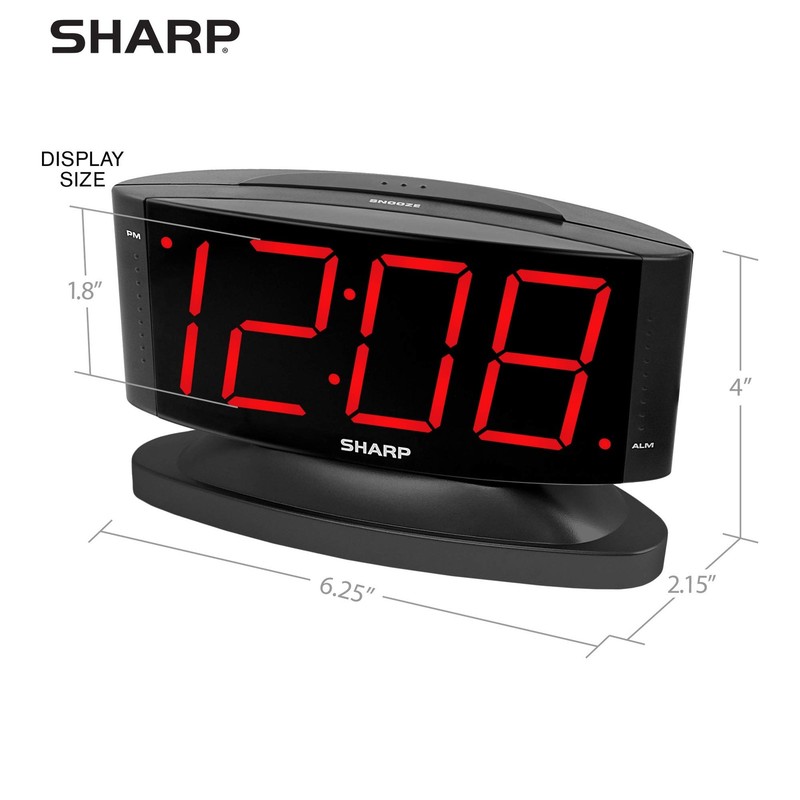 SHARP Home LED Digital Alarm Clock – Swivel Base - Outlet Powered, Simple gallery