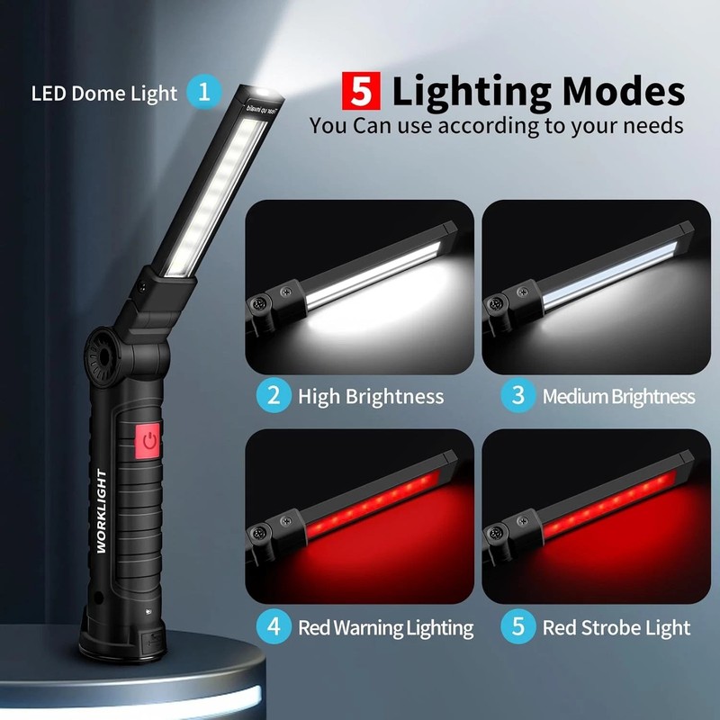 2PCS Work Light Rechargeable LED Magnetic COB Inspection Torch, Type-C Cordless gallery