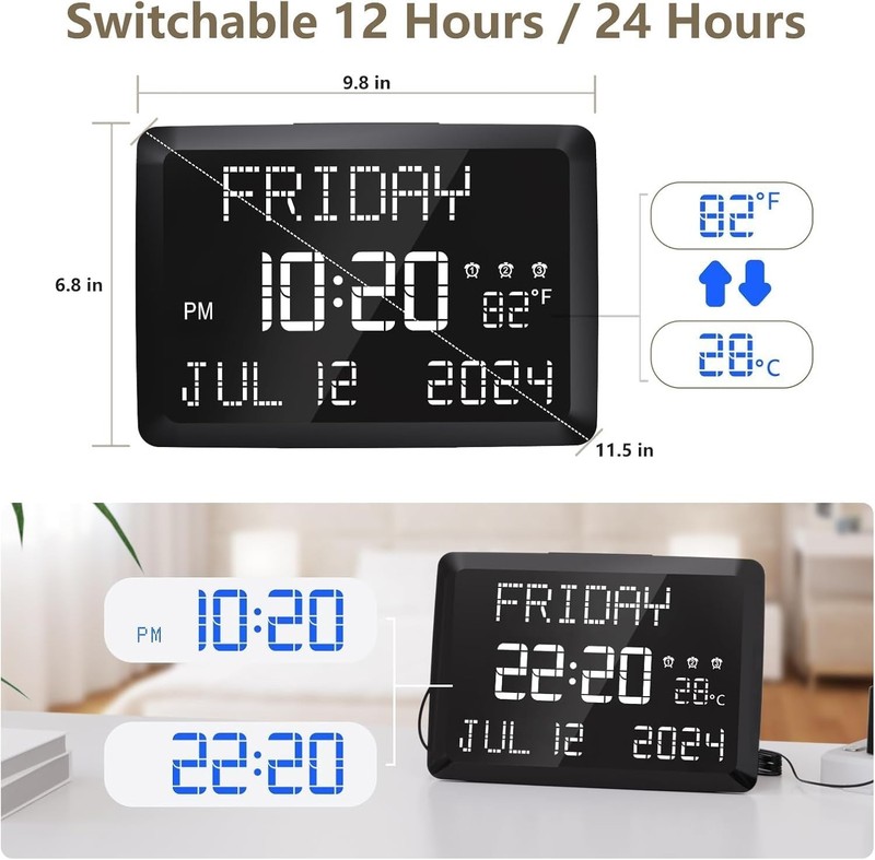 11.5" Large Digital Clock with Adjustable Brightness & 3 Alarm Settings gallery