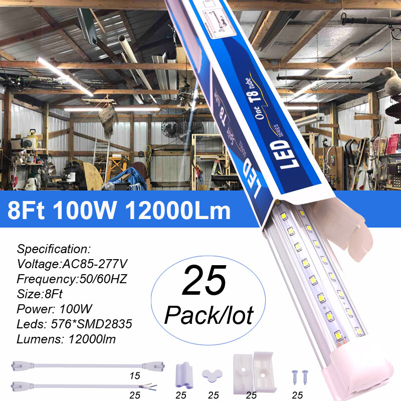 25 Pack Linkable Led Shop Light Garage 8Ft 100W V-Shaped T8 Integrate Tube Light gallery