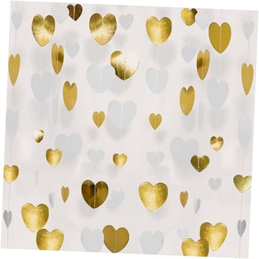 White Gold Heart Garlands - 52Ft Glitter Valentines Day White Gold Glitter gallery