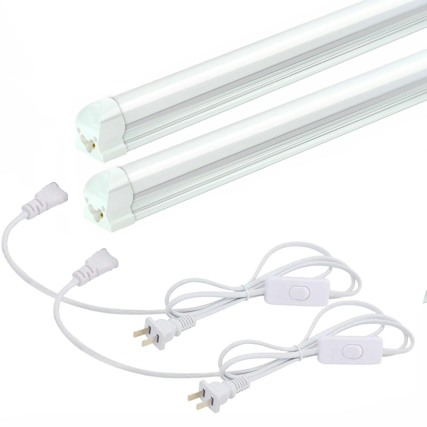 2 Pack 20W 2FT LED Tube Light Fixture Integrated Shop 2600LM 6500K Power Cable gallery