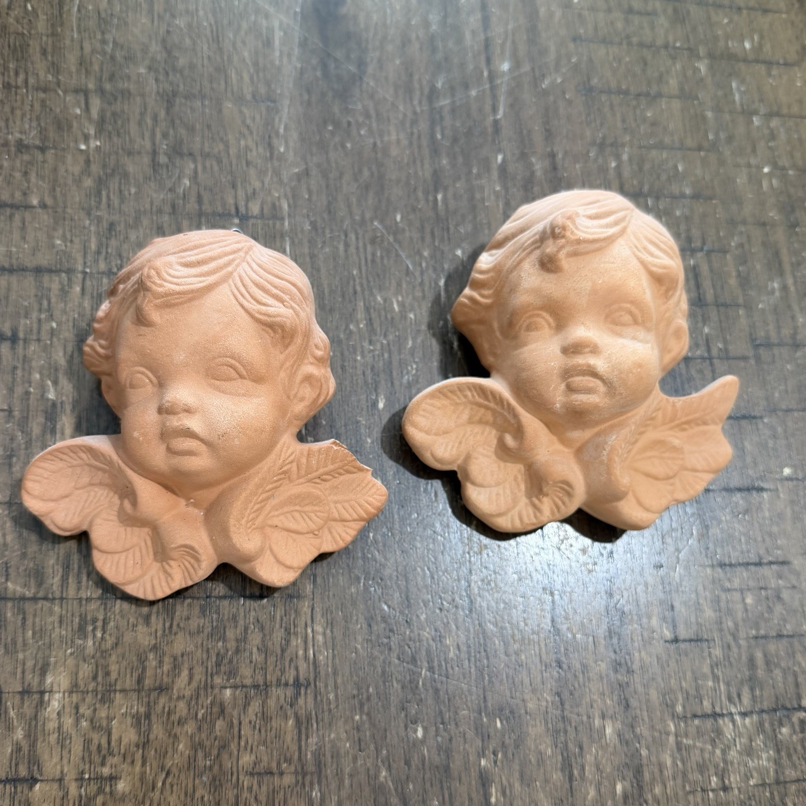 Set 2 Department 56 Terracotta Pottery Cherub Angel Hanging Wall Plaques SEE! gallery