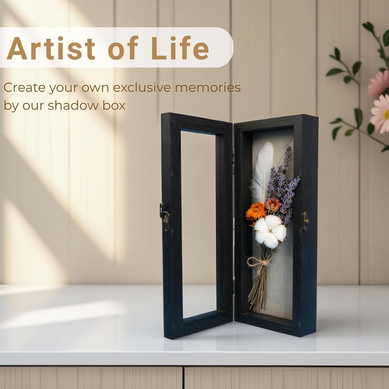 Versatile 5x12 Black Shadow Box with Linen Back - For Tickets, Flowers & More gallery