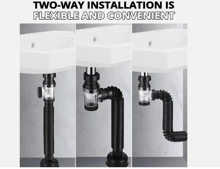 Black Universal Sink Drain Pipe Set Retractable Deodorant Sewer Drainage Water gallery