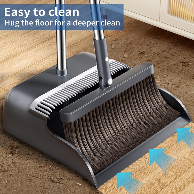Broom with Dustpan Combo Set, Broom and Dustpan Set with 51.6" Long Handle & ... gallery