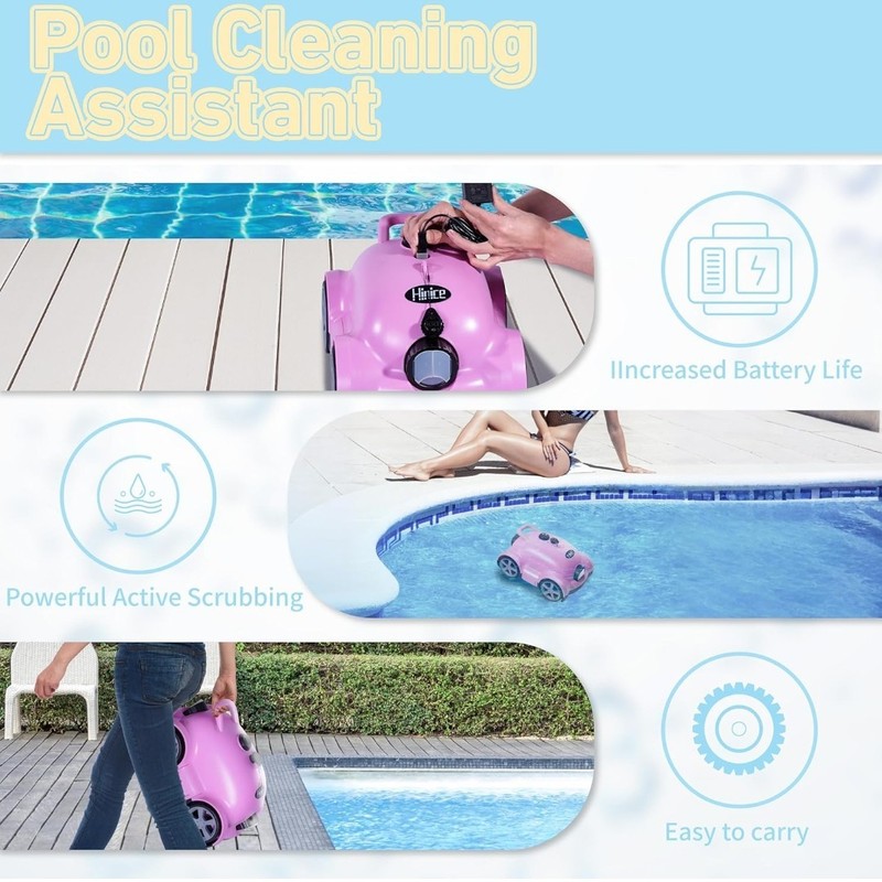 Hinice Cordless Robotic Pool Cleaner,Automatic Pool Vacuum Robot up to 2153 Sq F gallery