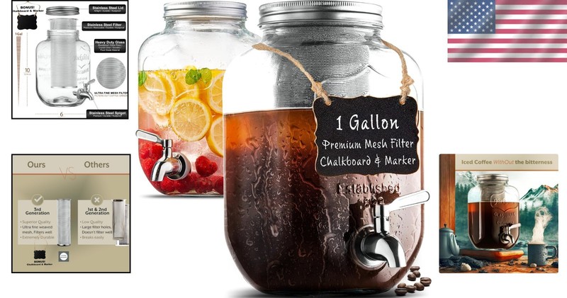 Cold Brew Coffee Maker 1 Gallon Stainless Steel Mesh Filter Leak Proof Spigot gallery