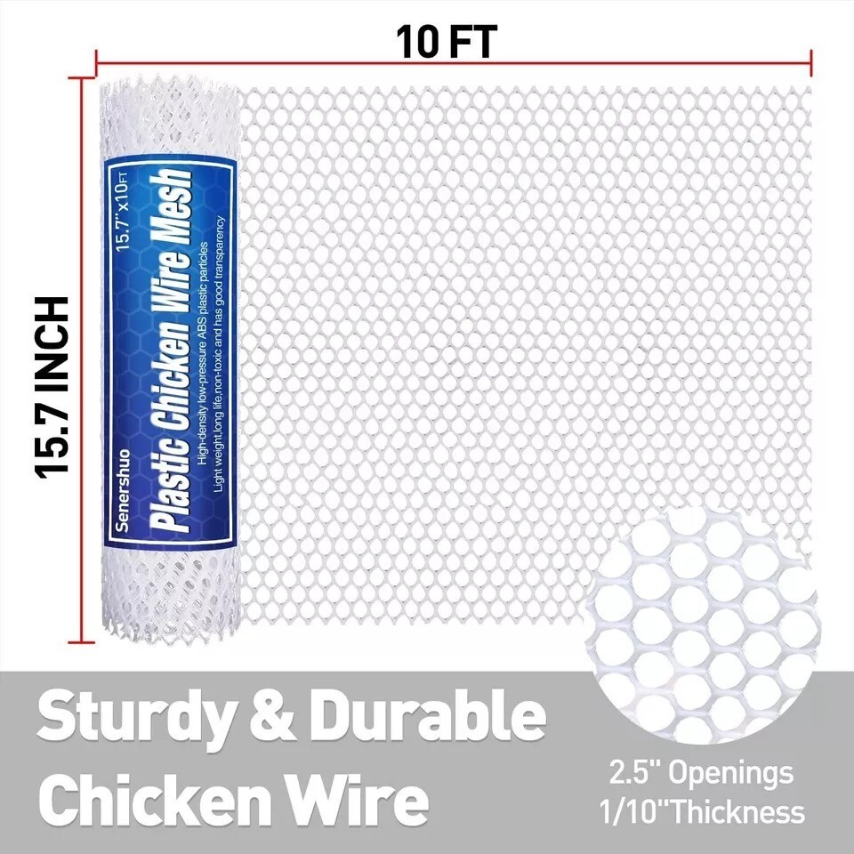 High Density Chicken Wire Fence Mesh - White Plastic - 15.7" Wide X 10 Feet Long gallery