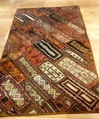 Vintage Indian Patchwork Tapestry KATCHI Mirror Rug, Handmade 3’x7′ Tribal Art