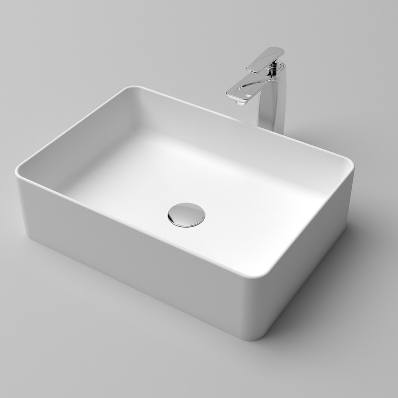 20"x14" Solid Surface Vessel Sink Matte White Bathroom Basin Modern gallery