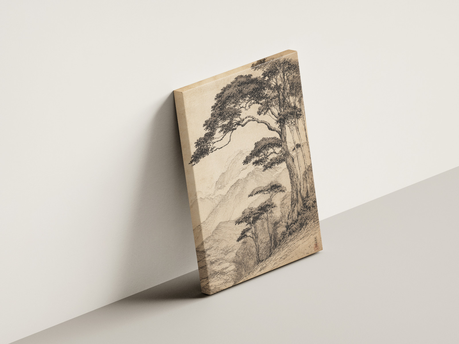 Vintage Mountain Poster Canvas - Asian Pine Tree Ink Drawing Zen Home Wall Decor gallery