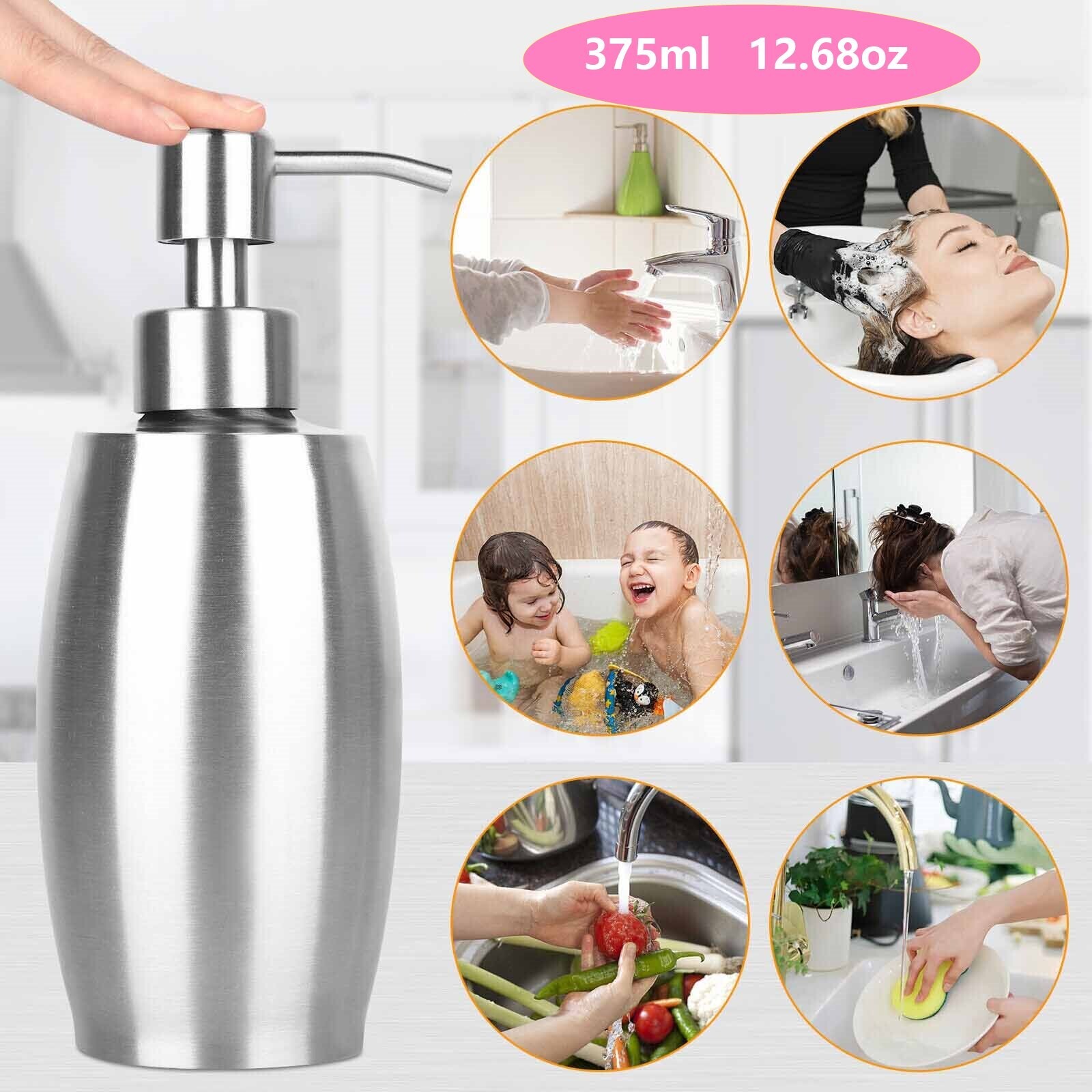 375ML Sink Soap Dispenser Kitchen Stainless Steel Hand Liquid Pump Lotion Bottle gallery