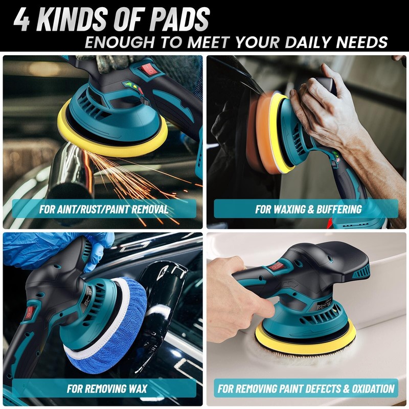 Dual Action Car Polisher Buffer Machine Cordless 6" Sander Polishing Kit Battery gallery