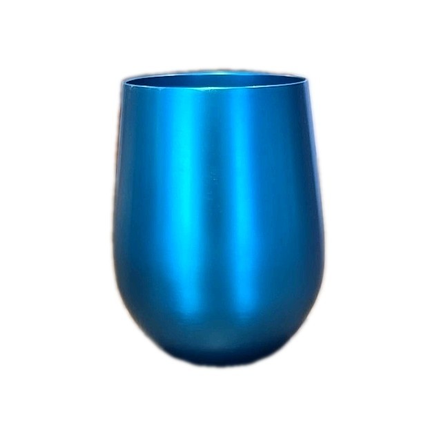Four (4) ~ Retro ~ Aluminum ~ Stemless Glasses ~ BLUE ~ 21 oz. ~ 4.6" Tall gallery