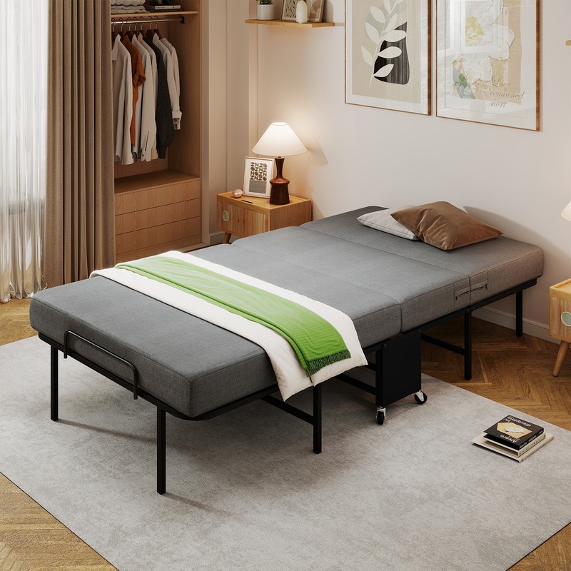 Portable Bed Foldable Rollaway Guest Bed with Mattress and Metal Frame 75" x 38" gallery