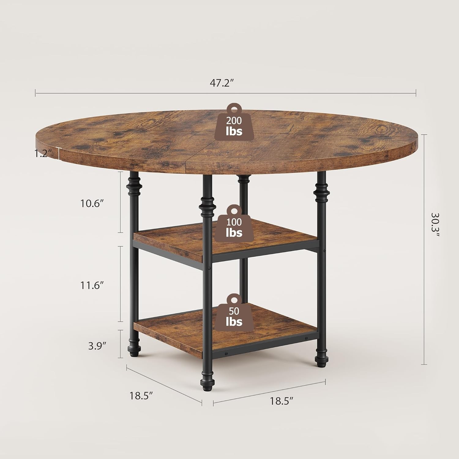 47 in Round Dining Table for 4-6 People Farmhouse Dinner Kitchen Table gallery