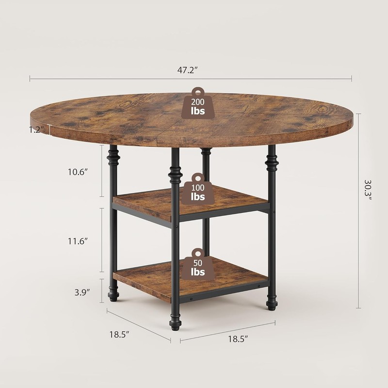 47 in Round Dining Table for 4-6 People Farmhouse Dinner Kitchen Table gallery