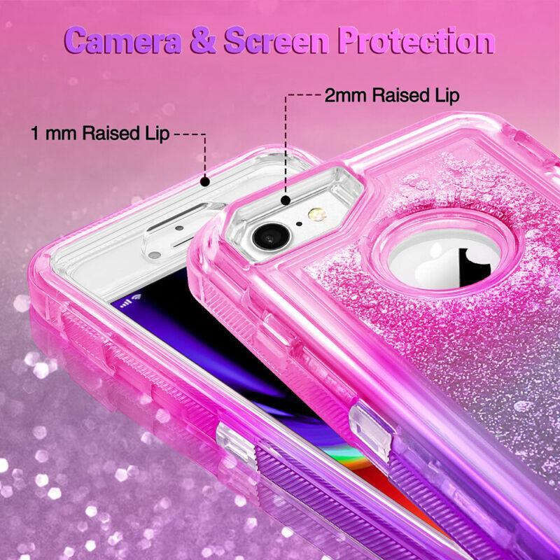 For iPhone SE2 6 7 8 & Plus Shockproof Liquid Glitter Bling Defender Case Cover gallery