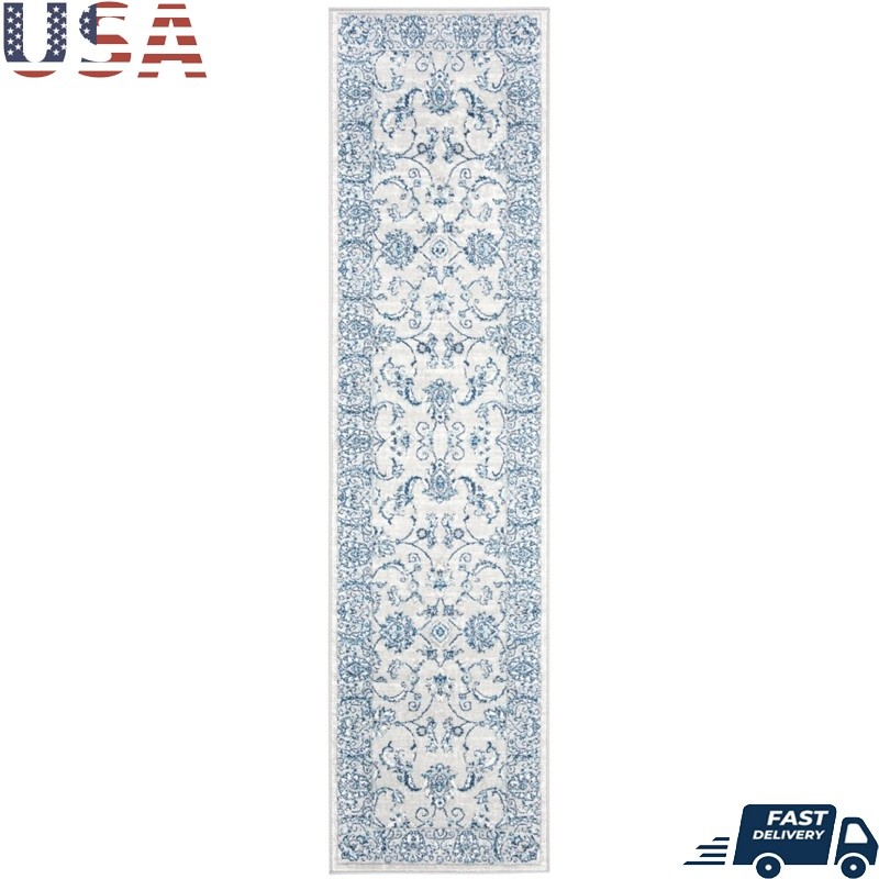 Floral Bordered Runner Rug Indoor Stain Resistant Transitional Medium Pile New gallery