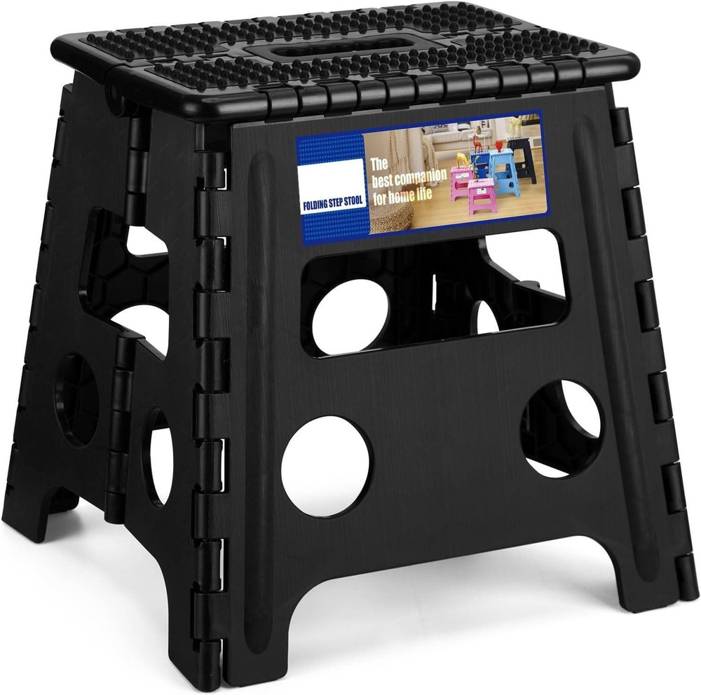 Folding Step Stool Plastic Foldable Stools Non Slip Dot Surface 13" 16" 17.5"