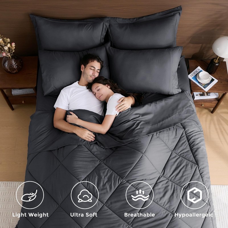 7 Piece Queen Comforter Set Reversible Bed in a Bag Soft Grey Bedding Set gallery