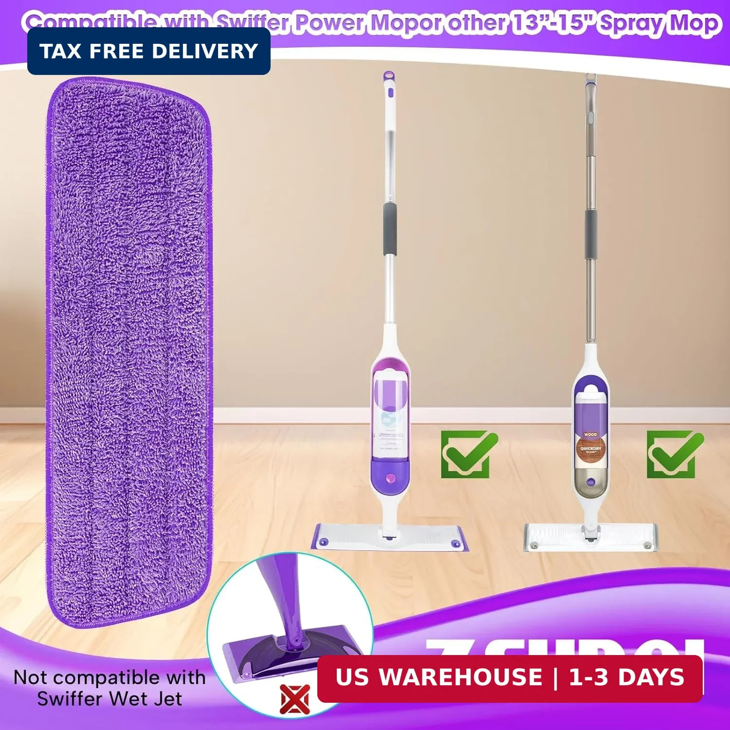 6 Pack Reusable Microfiber Mop Pads for Swiffer PowerMop, 13-16 Inch Spray Mop R gallery