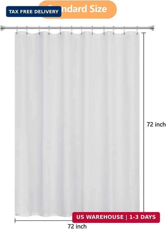 Seenus Waterproof Soft Microfiber Shower Curtain TPU Backed Lightweight, White W gallery