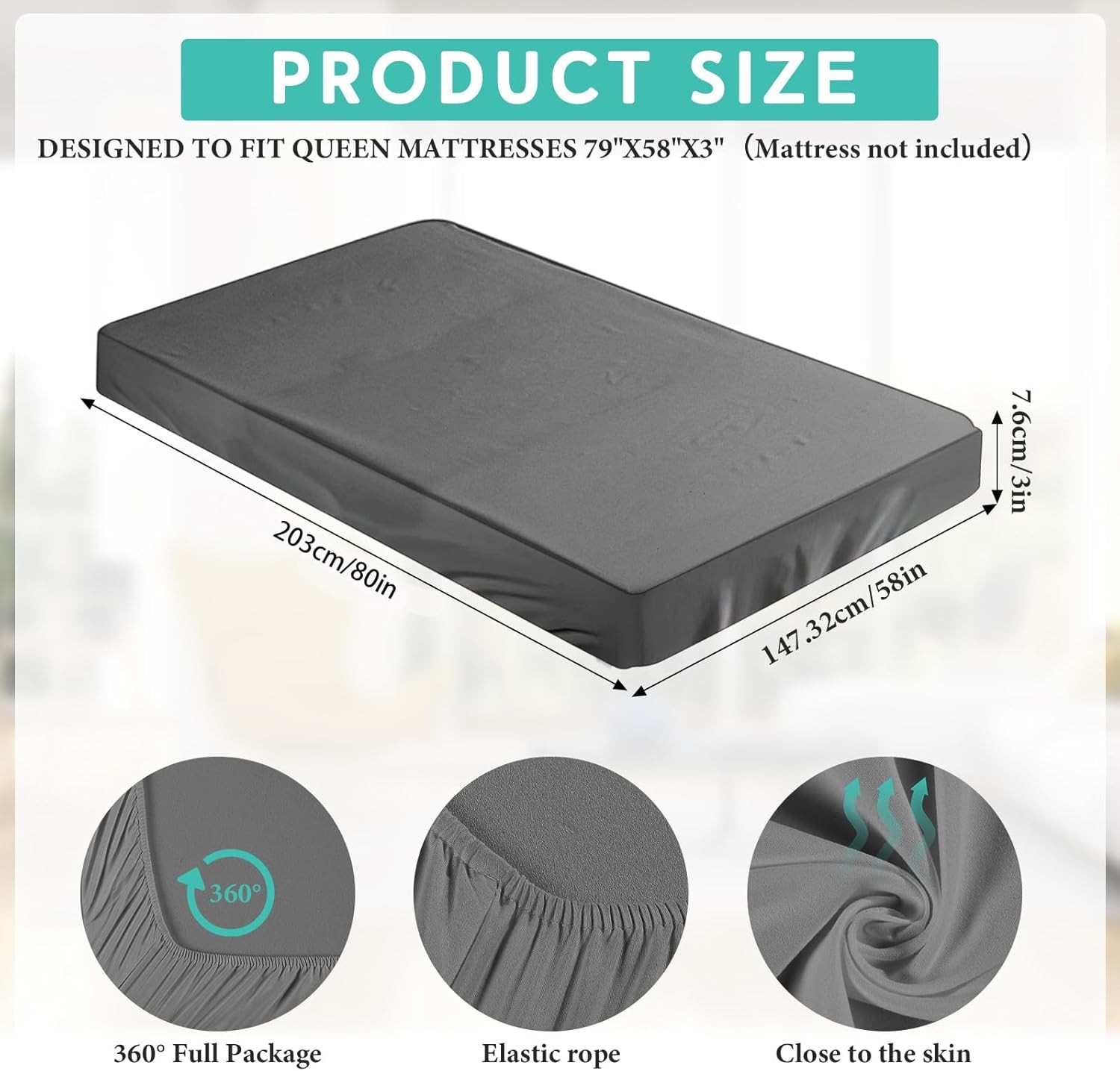 2-3-inch Mattress Pad Cover Memory Foam Protector (80 x 60 inches, Dark Gray) gallery
