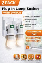 2 Pack POWTECH Plug-In Lamp Socket with Switch Light Bulb Holder Adapter ON/Off