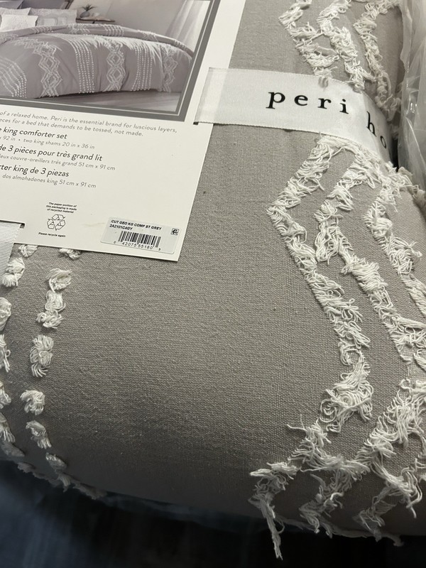 Peri Home King 3 piece Comforter Set NWT Grey With White trim Boho Farmhouse Cot gallery