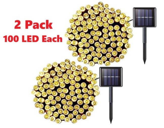 2Pack 100 LED Solar String Lights 40FT Warm White 8 Modes Auto On/Off Xmas Decor gallery