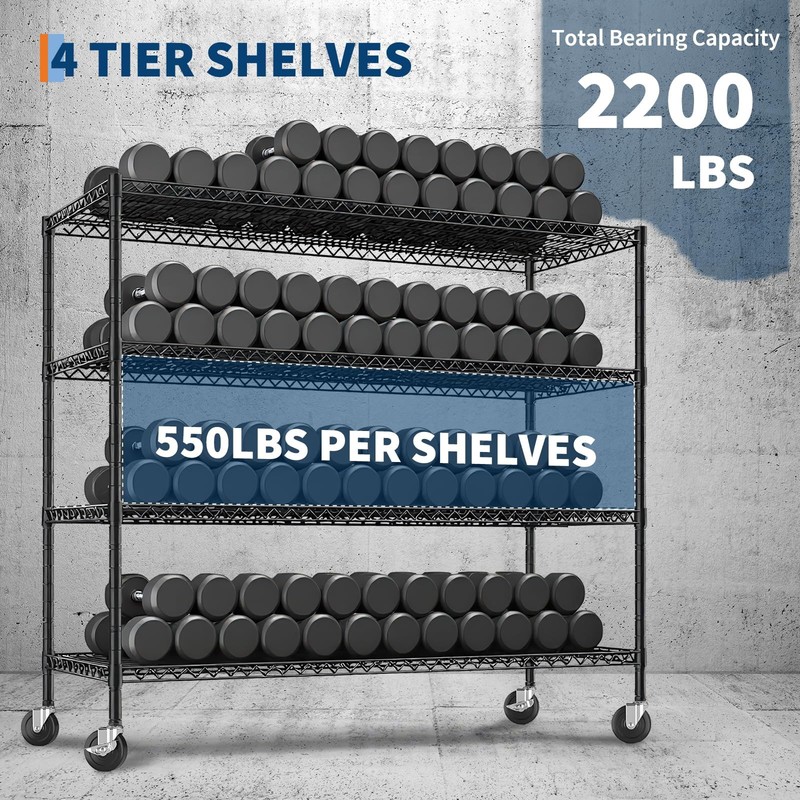 4-Tier Wire Storage Shelves with Wheels 2200LBS Shelving Unit 55.55''x24''x75'' gallery
