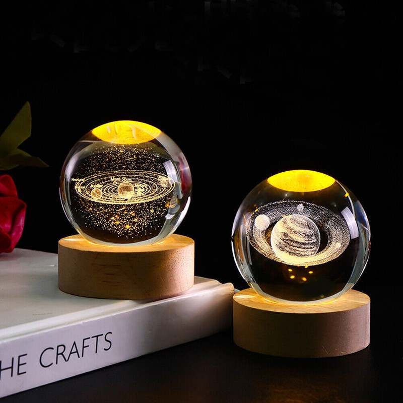 3D Crystal Ball Moon Planet Globe Table Lamp USB LED Night Light Home Decor Gift gallery