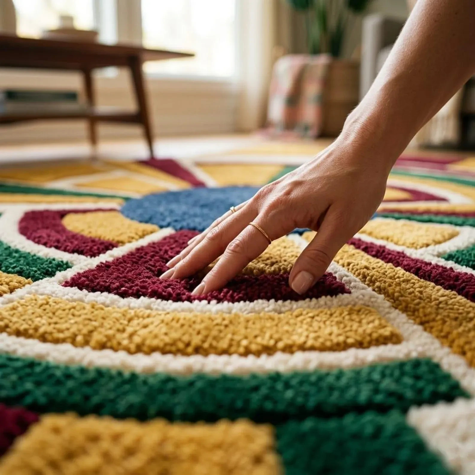 Luxury Geometric Art Deco Wool Rug Multicolor Gold Red Blue Green Living Room gallery