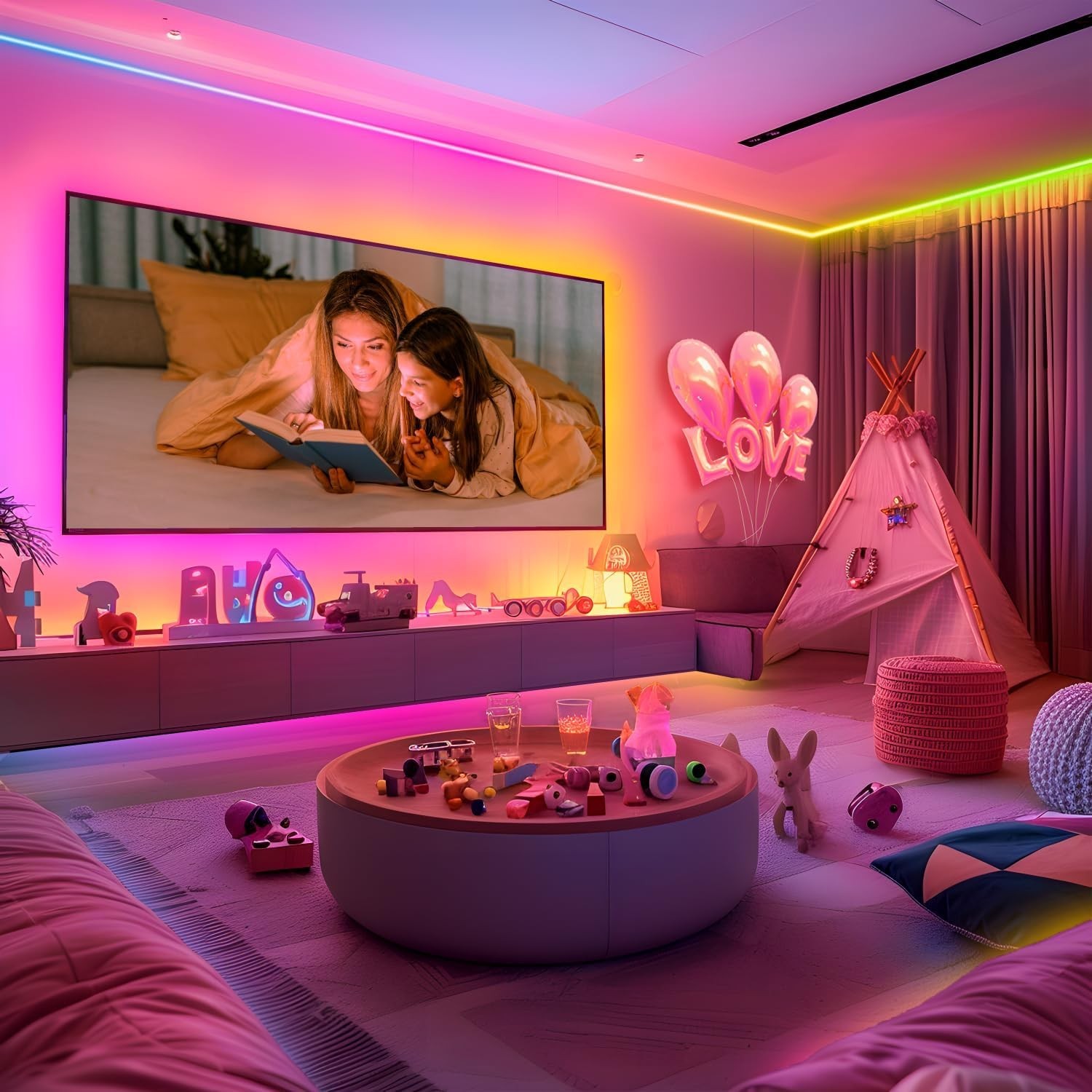 Neon Rope Lights, 50FT IC+RGB LED Strip Lights, App+Remote(2 Rolls of 32.8FT) gallery